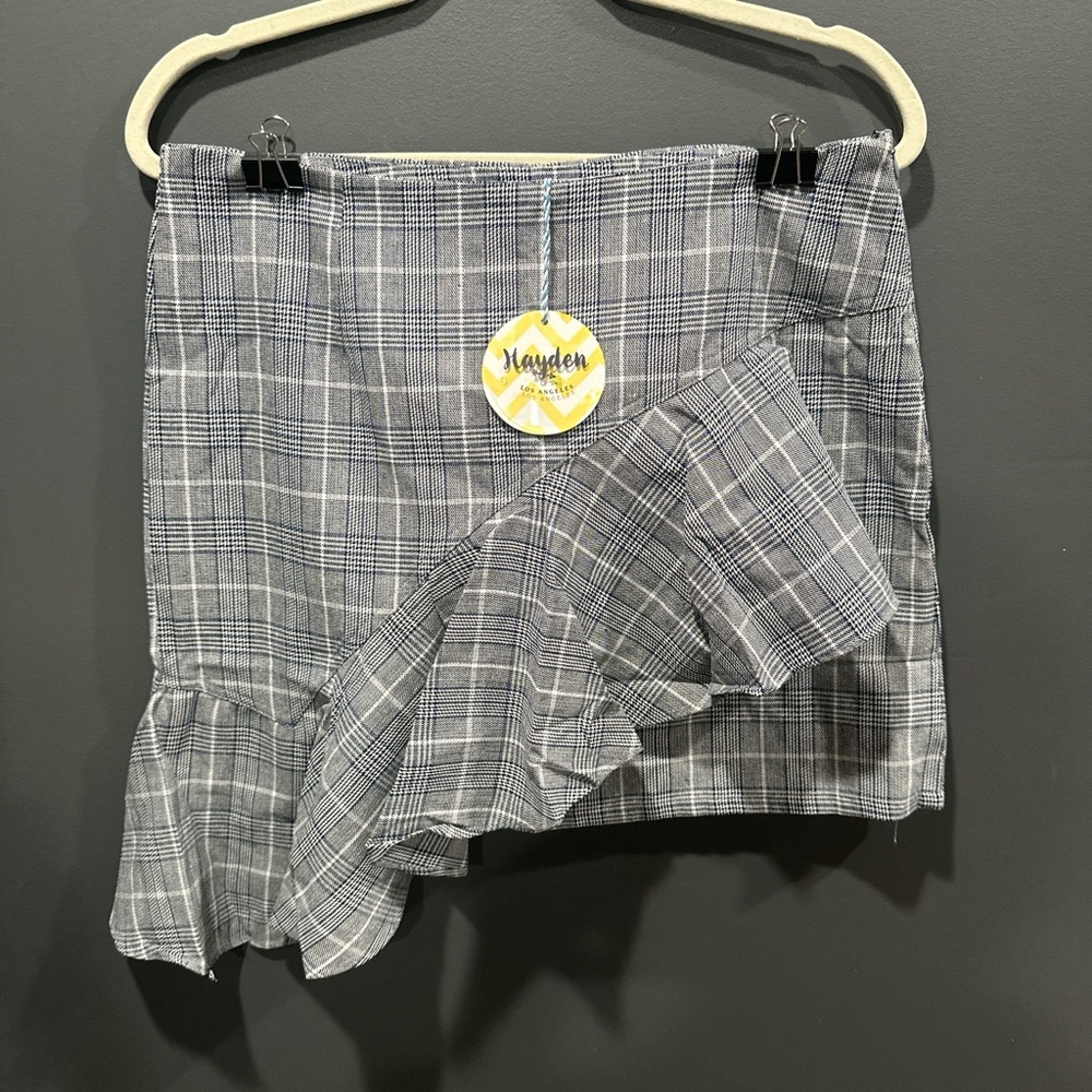 Hayden Asymmetrical Gray Plaid Skirt